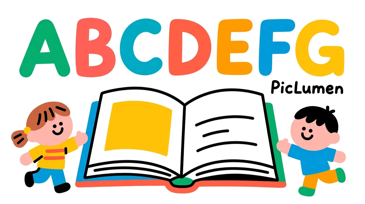 a children's cartoon book with illustrations labeled ABCDEFG