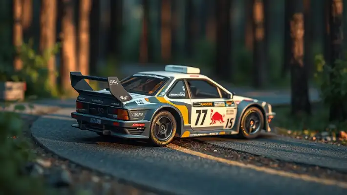 a diorama rally car on road in forest in 3d render style made by PicLumen AI photo generator