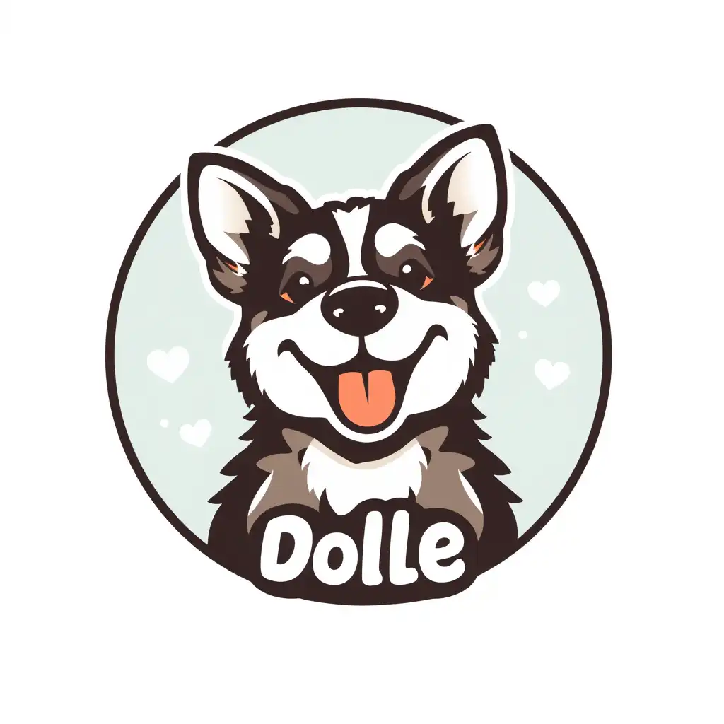 AI logo with a black-white dog for dog food brand Dolle generated by piclumen ai logo maker
