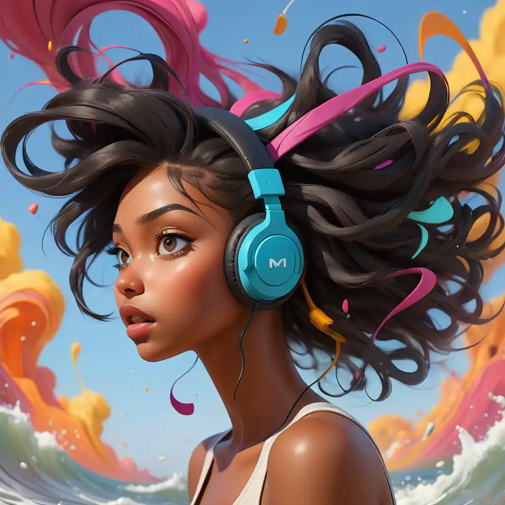 an outgoing African-American girl listening to music made by piclumen ai image generator
