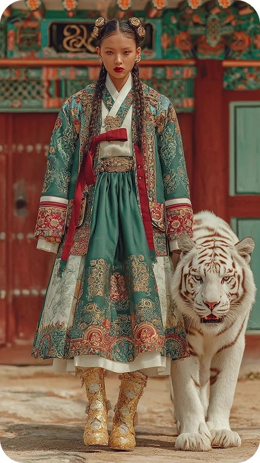 asian girl with her white tiger generated by ai girl generator