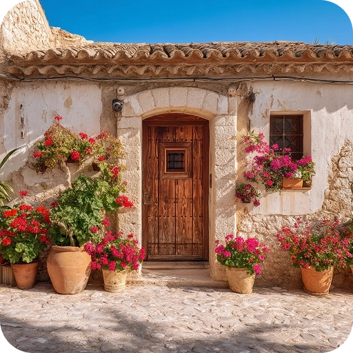 entrance to the small courtyard with flowers generated by realistic ai image generator 