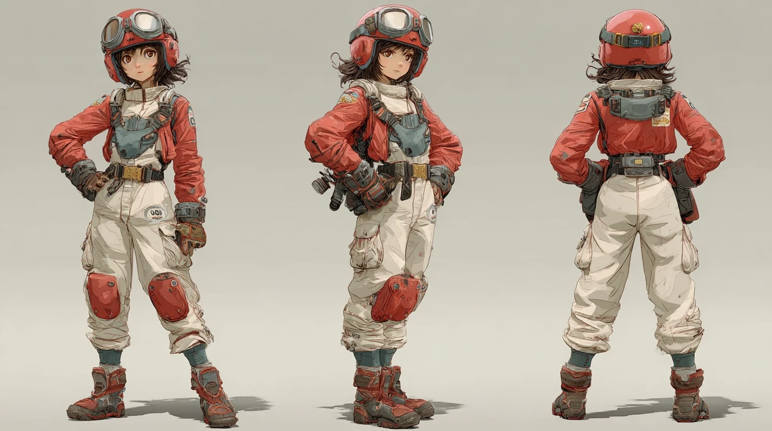 front, back, and side photos of a 3D animated character made by piclumen ai character generator