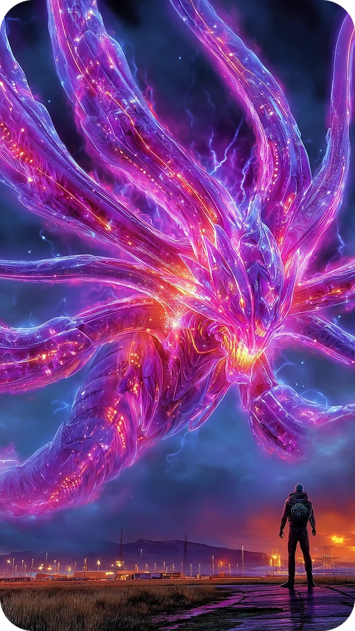 game cg of the protagonist facing the alien boss generated by piclumen ai image generator