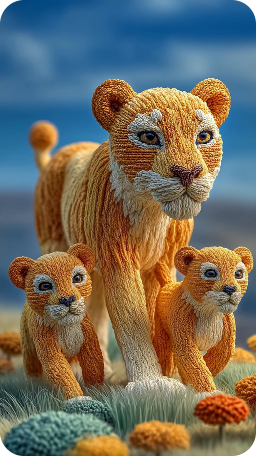 woolly lioness and her two cubs